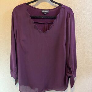 Fortune + Ivy Plum Scallop Neck Blouse – Size L - Cute Details for Work